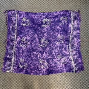 Simona Shawl Wrap Womens One Size Purple Batik Fringe Seahorse Beach Hippie Boho
